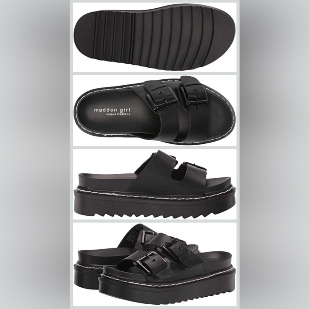 Madden Girl Black Double Buckle Slides - Picture 2 of 5